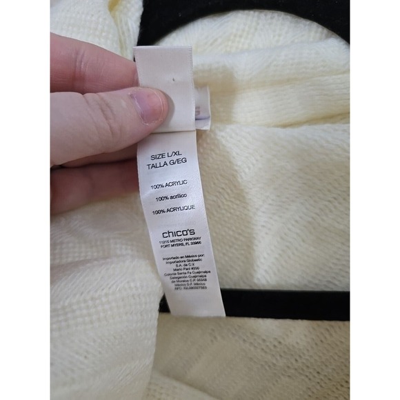 Chico's Ivory Collared Knit Poncho Womans Size L/XL Business Casual Lightweight - Picture 4 of 6